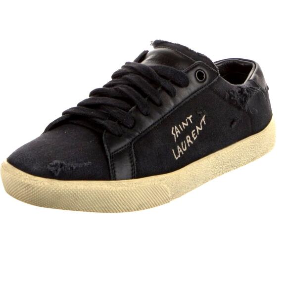 Saint Laurent – Signature Logo Distressed Canvas Sneakers (Black) – 38 - Picture 4 of 6